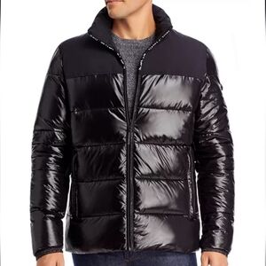 Rare Men's Michael Kors Black Mixed Media Shiny Puffer Jacket XL